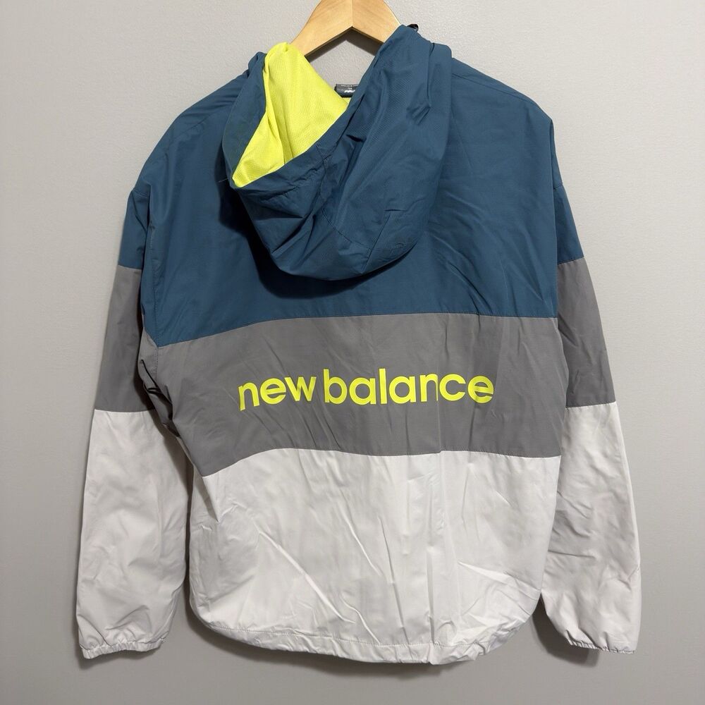 New Balance Men's XL Windbreaker Jacket Blue White Colorblock Full Zip Hooded